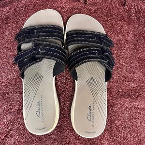 Clarks Navy Multi-Strap Comfort Slide Sandal